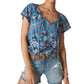 Blusa feminina de algodão com estampa de bolhas camponesa Lucky Brand, azul, tamanho XX-G