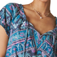 Blusa feminina de algodão com estampa de bolhas camponesa Lucky Brand, azul, tamanho XX-G