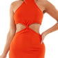 Vestido de festa feminino quase famoso, sem mangas, com decote em V, abaixo do joelho, laranja, tamanho grande