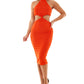 Vestido de festa feminino quase famoso, sem mangas, com decote em V, abaixo do joelho, laranja, tamanho grande