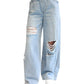 Calça jeans larga com cordão na cintura, estilo quase famoso, tamanho P, azul