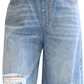 Calça jeans larga com cordão na cintura, estilo quase famoso, tamanho P, azul