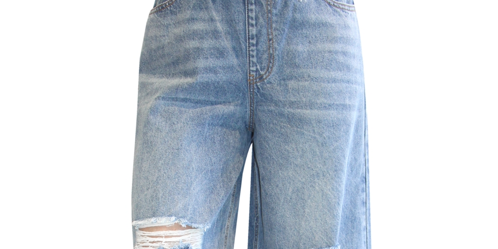 Calça jeans larga com cordão na cintura, estilo quase famoso, tamanho P, azul
