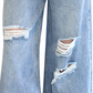 Calça jeans larga com cordão na cintura, estilo quase famoso, tamanho P, azul