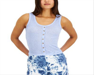 Crave Fame Junior's Button Front Tank Top Blue Size Medium