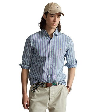Camisa Oxford Listrada Ralph Lauren Masculina Classic Fit Azul Tamanho X-G