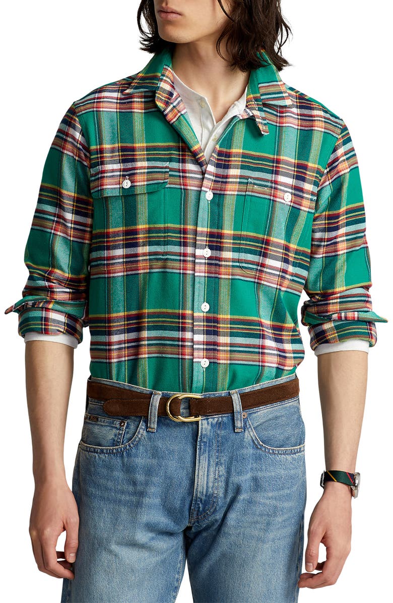 Camisa Ralph Lauren Masculina Xadrez Stretch Performance Flanela Botões Verde Tamanho X-G