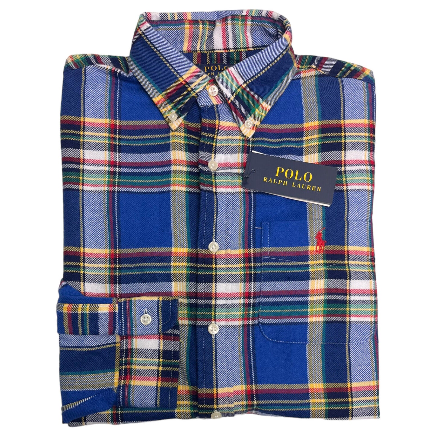 Camisa Ralph Lauren Masculina Xadrez Stretch Performance Flanela Botões Azul Tamanho P