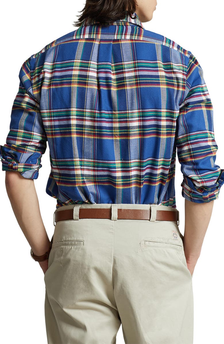 Camisa Ralph Lauren Masculina Xadrez Stretch Performance Flanela Botões Azul Tamanho XX-G