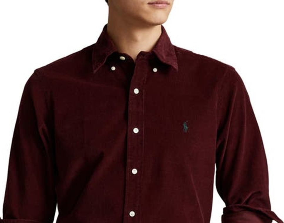 Camisa Ralph Lauren Masculina Classic Fit Veludo Cotelê com Botões Vermelha Tamanho Médio