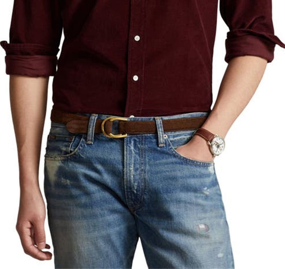 Camisa Ralph Lauren Masculina Classic Fit Veludo Cotelê com Botões Vermelha Tamanho Médio