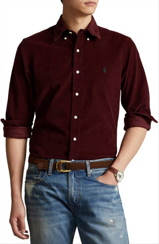 Camisa Ralph Lauren Masculina Classic Fit Veludo Cotelê com Botões Vermelha Tamanho Médio