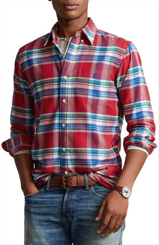 Camisa Ralph Lauren Masculina Xadrez Stretch Performance Flanela Botões Vermelha Tamanho XX-G