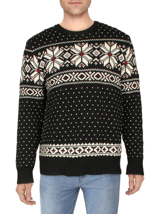 Suéter Ralph Lauren Fair Isle de algodão e caxemira com gola redonda, preto, tamanho pequeno, masculino