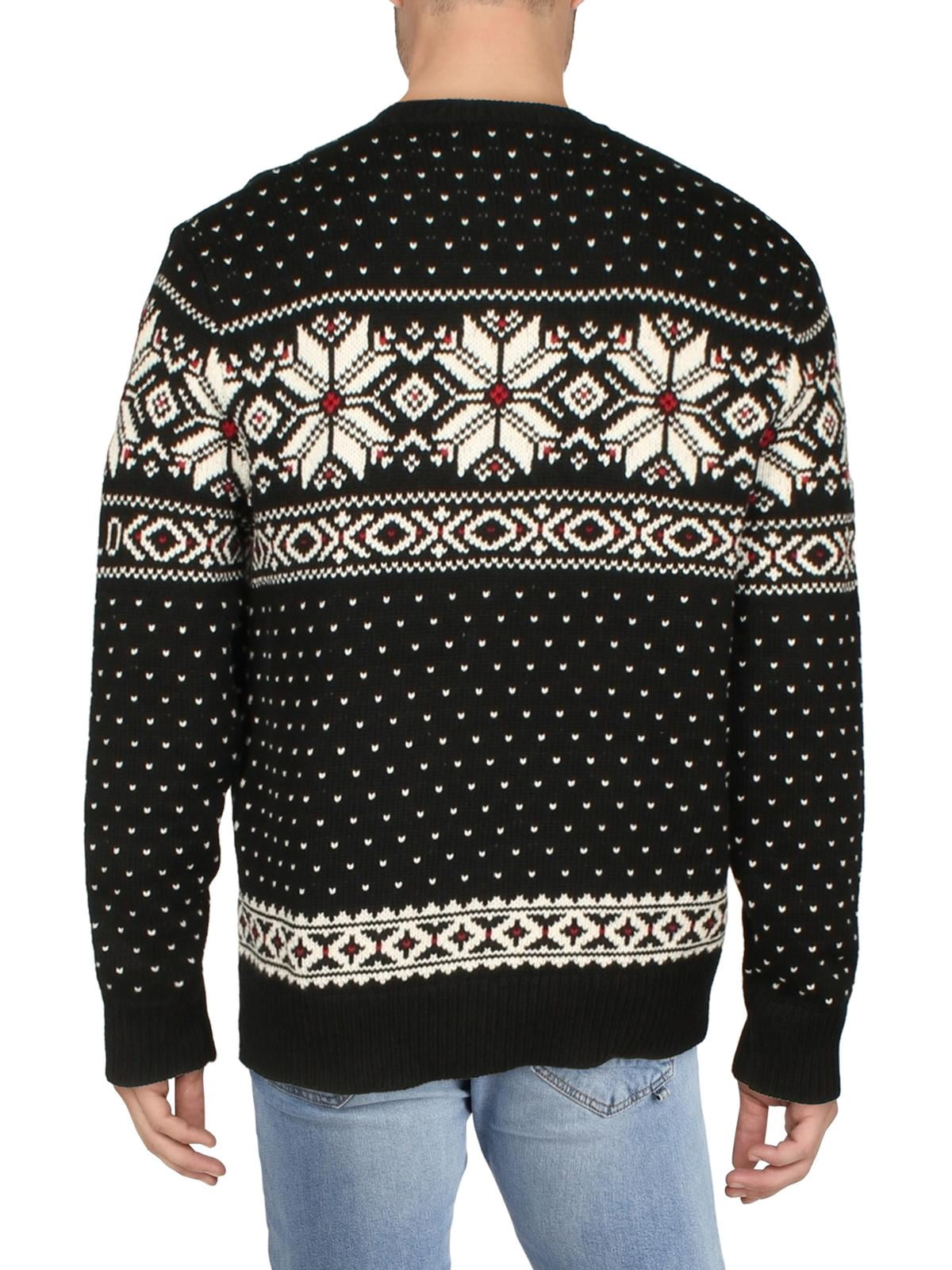 Suéter Ralph Lauren Fair Isle de algodão e caxemira com gola redonda, preto, tamanho pequeno, masculino