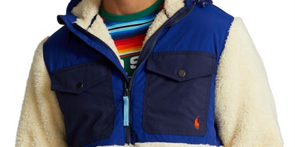 Ralph Lauren Masculino Moletom com Capuz Híbrido de Lã com Pelo Alto e Meio Zíper, Bege, Tamanho XXG