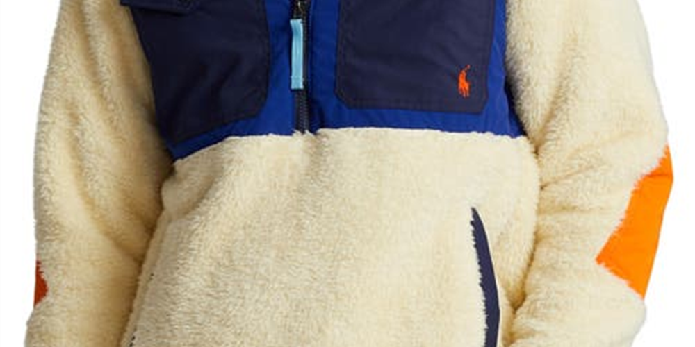 Ralph Lauren Masculino Moletom com Capuz Híbrido de Lã com Pelo Alto e Meio Zíper, Bege, Tamanho XXG