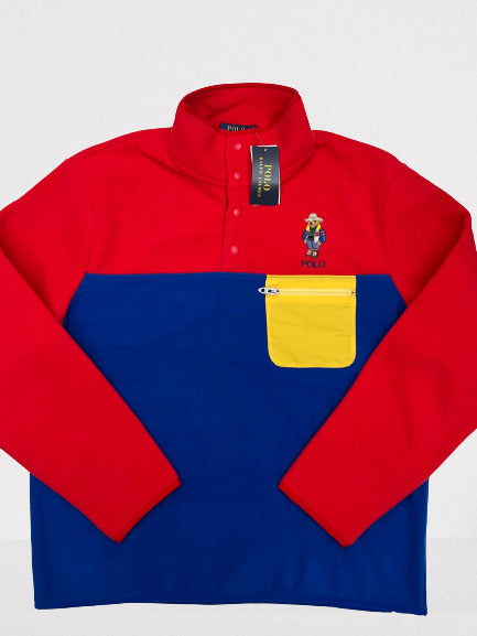 Ralph Lauren Masculino Polar Bear Colorblolck Quarter Snap Fleece Pullover Vermelho Tamanho Grande