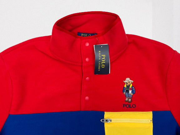 Ralph Lauren Masculino Polar Bear Colorblolck Quarter Snap Fleece Pullover Vermelho Tamanho Grande