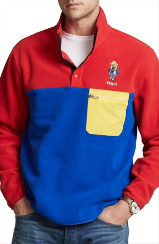 Ralph Lauren Masculino Polar Bear Colorblolck Quarter Snap Fleece Pullover Vermelho Tamanho Grande