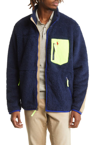 Jaqueta Ralph Lauren Masculina de Lã com Pelo Alto e Zíper Azul Tamanho XXG