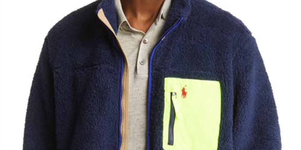 Jaqueta Ralph Lauren Masculina de Lã com Pelo Alto e Zíper Azul Tamanho XXG