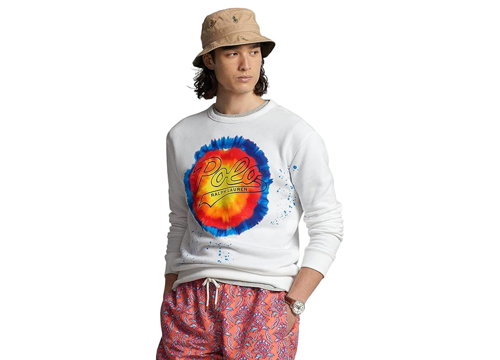 Ralph Lauren Masculino Moletom Fleece com Estampa Tie Dye e Logotipo Branco Tamanho Grande