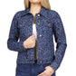 Jaqueta jeans feminina Michael Kors de algodão com estampa de leopardo, azul, tamanho pequeno