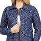 Jaqueta jeans feminina Michael Kors de algodão com estampa de leopardo, azul, tamanho pequeno
