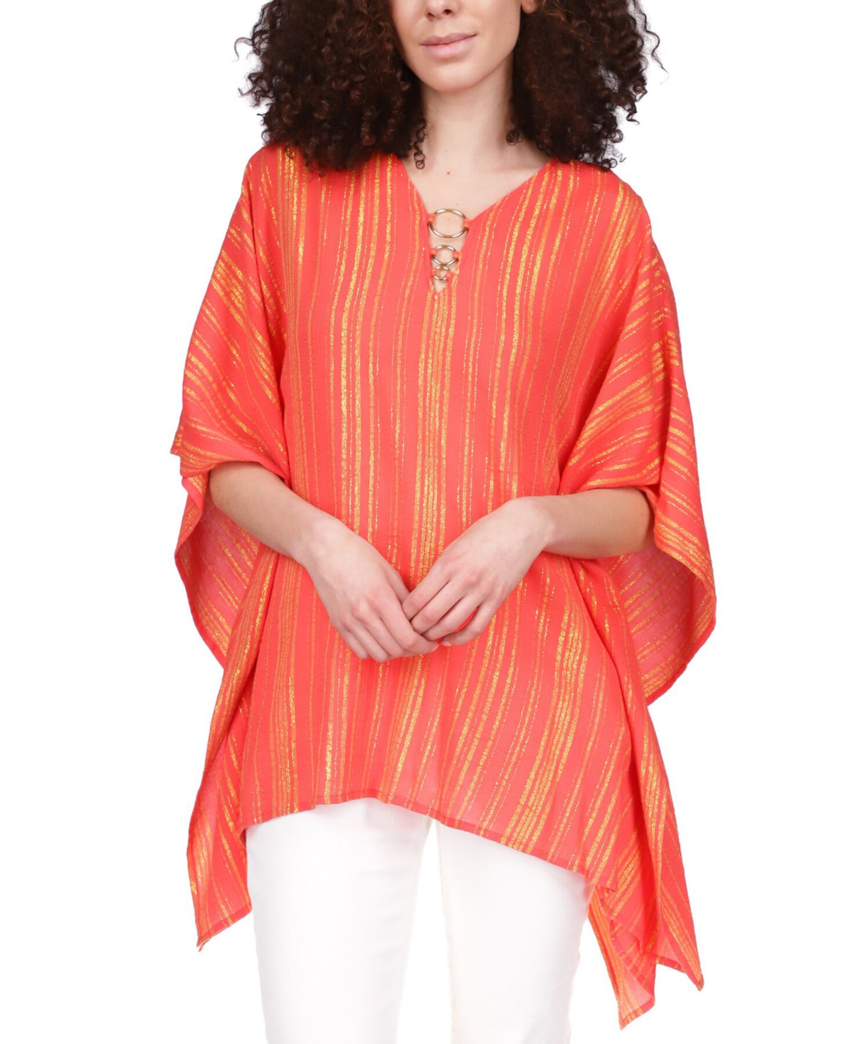 Michael Kors Top de crepe metálico feminino vermelho tamanho grande