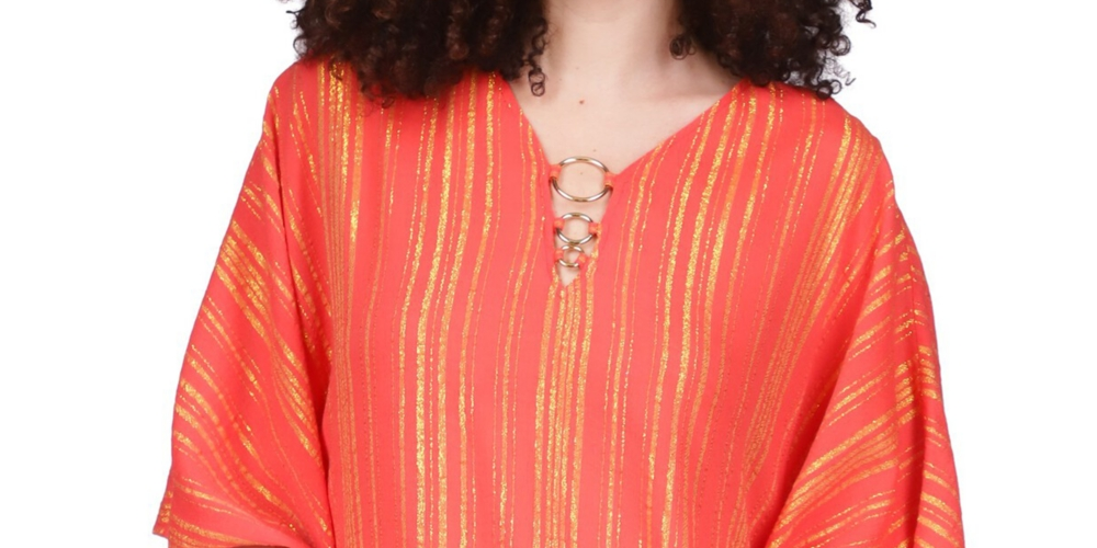 Michael Kors Top de crepe metálico feminino vermelho tamanho grande