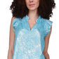 Blusa feminina Michael Kors com babados e estampa de folha de algodão azul, tamanho XX-S