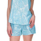 Blusa feminina Michael Kors com babados e estampa de folha de algodão azul, tamanho XX-S