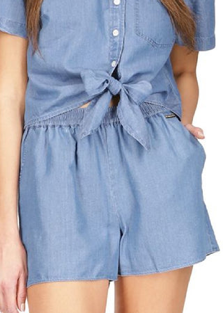 Michael Kors Camiseta Feminina Amarrada na Frente Azul Tamanho Grande