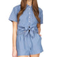 Camisa feminina Michael Kors com amarração frontal, azul, tamanho extragrande
