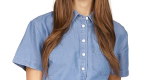 Camisa feminina Michael Kors com amarração frontal, azul, tamanho extragrande