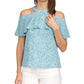 Michael Kors Blusa Halter Feminina Aqua com Zíper, Ombros Vazados, Babados e Sem Forro, Manga Curta, Azul, Tamanho X-S
