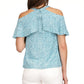 Michael Kors Blusa Halter Feminina Aqua com Zíper, Ombros Vazados, Babados e Sem Forro, Manga Curta, Azul, Tamanho X-S