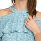 Michael Kors Top Halter Feminino com Zíper, Ombros Vazados, Babados e Sem Forro, Manga Curta, Azul, Tamanho P