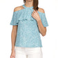 Blusa feminina Michael Kors com estampa de babados e ombros descobertos, azul, tamanho grande