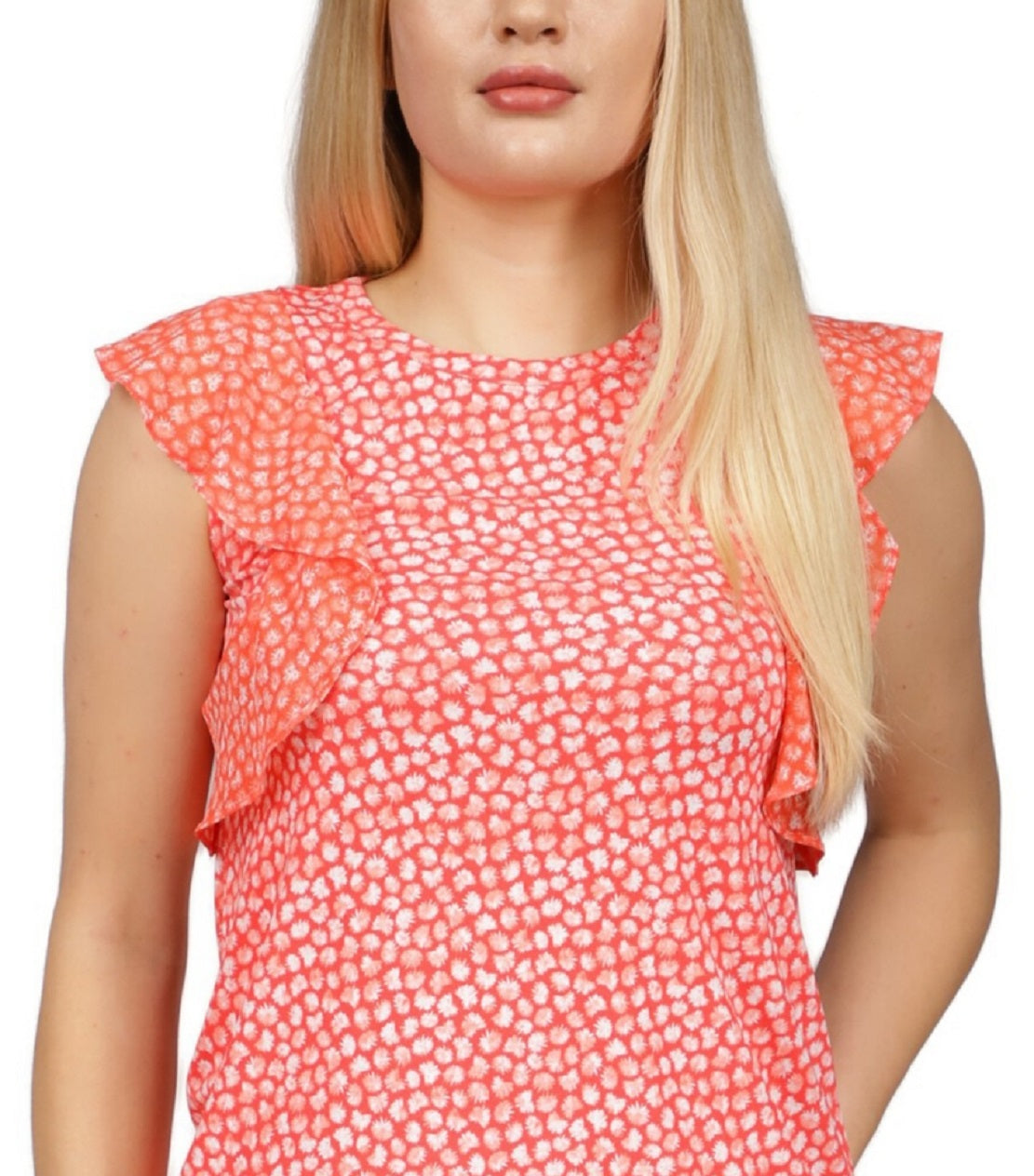 Blusa feminina Michael Kors estampada com babados e sem mangas, vermelha, tamanho X-G