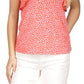 Blusa feminina Michael Kors estampada com babados e sem mangas, vermelha, tamanho X-G