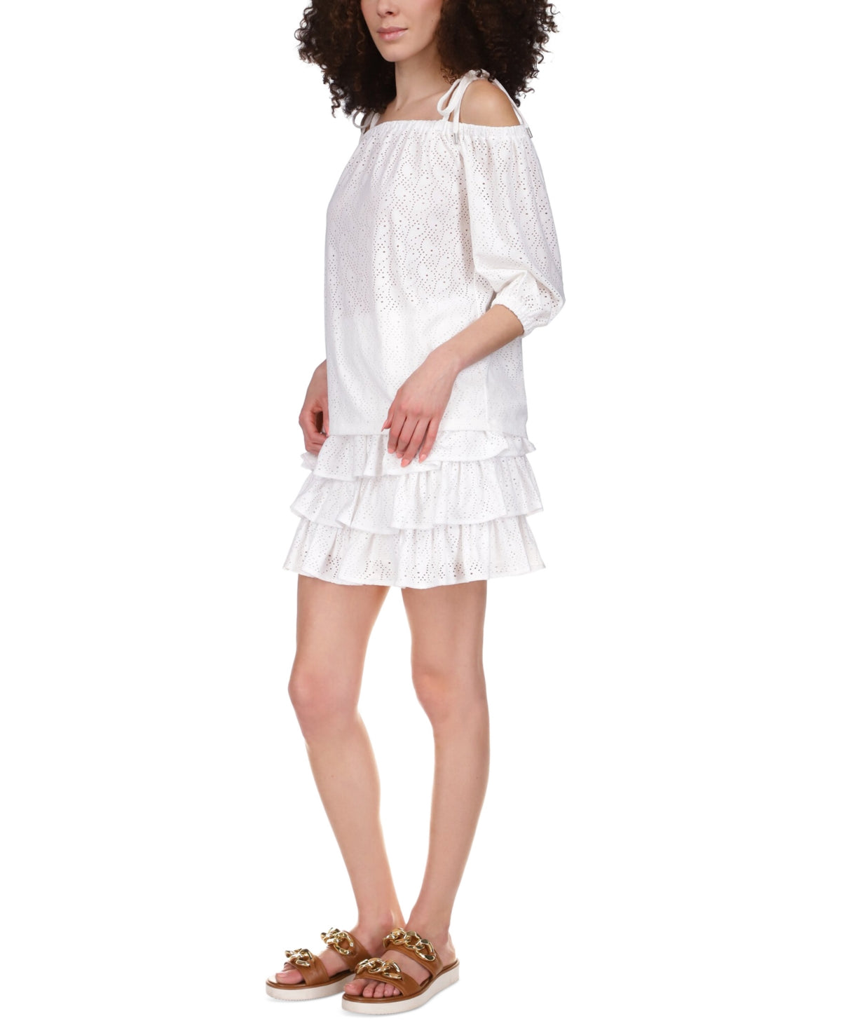 Blusa feminina Michael Kors com ilhós e ombro caído, branca, tamanho extrapequeno