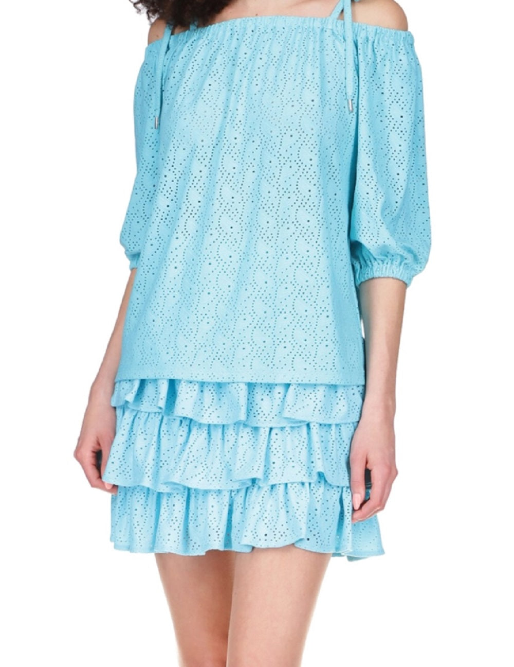 Blusa feminina Michael Kors com ilhós e ombro caído, azul, tamanho extrapequeno