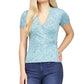Blusa envolvente sintética com acabamento em ferragens estampadas Michael Kors para mulheres, azul, tamanho XX-G
