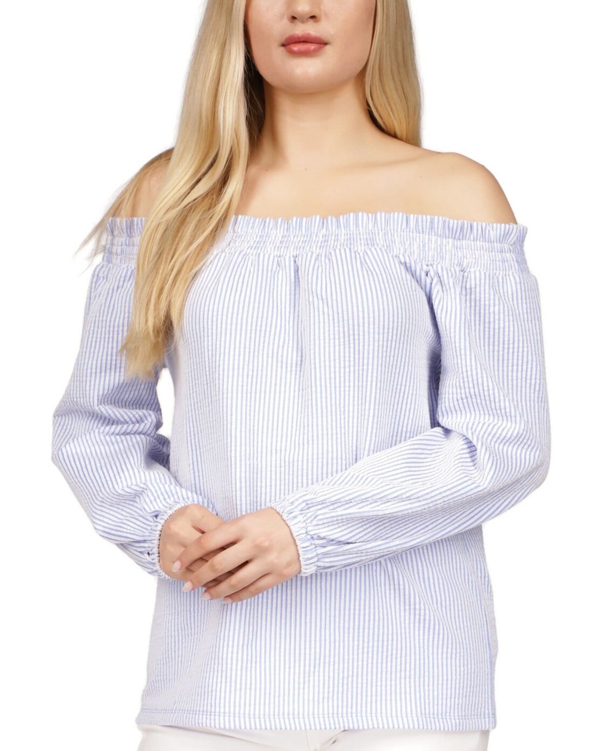 Blusa listrada tomara que caia Michael Kors feminina, azul, tamanho G