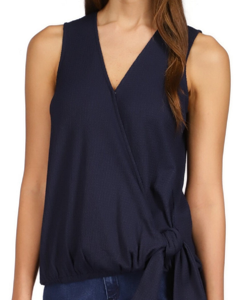 Blusa feminina sem mangas com amarração Michael Kors, azul, tamanho pequeno