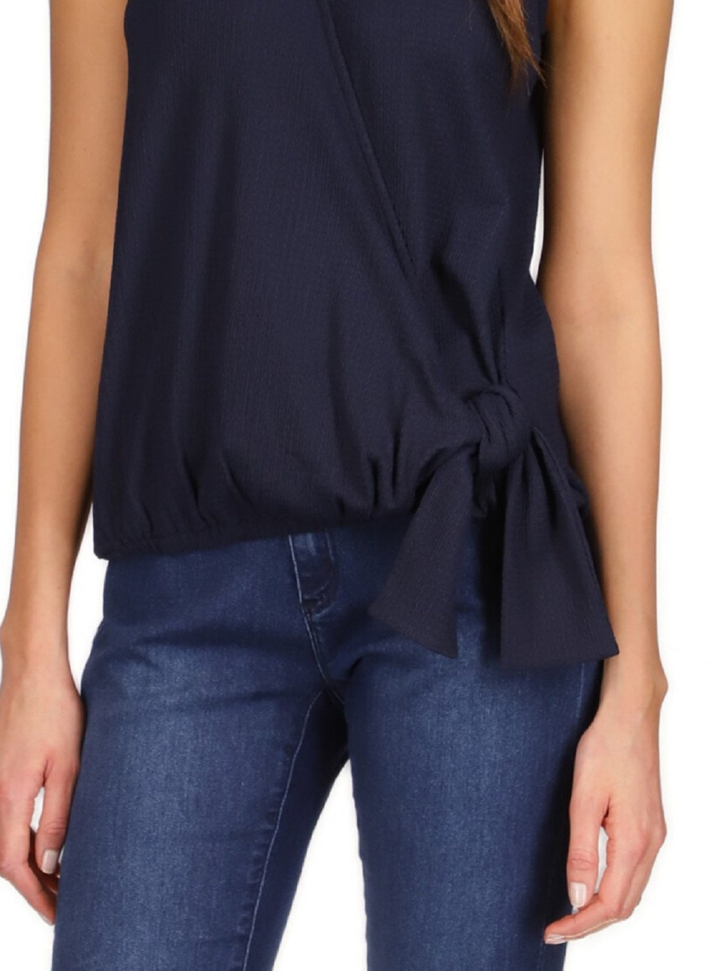 Blusa feminina sem mangas com amarração Michael Kors, azul, tamanho pequeno