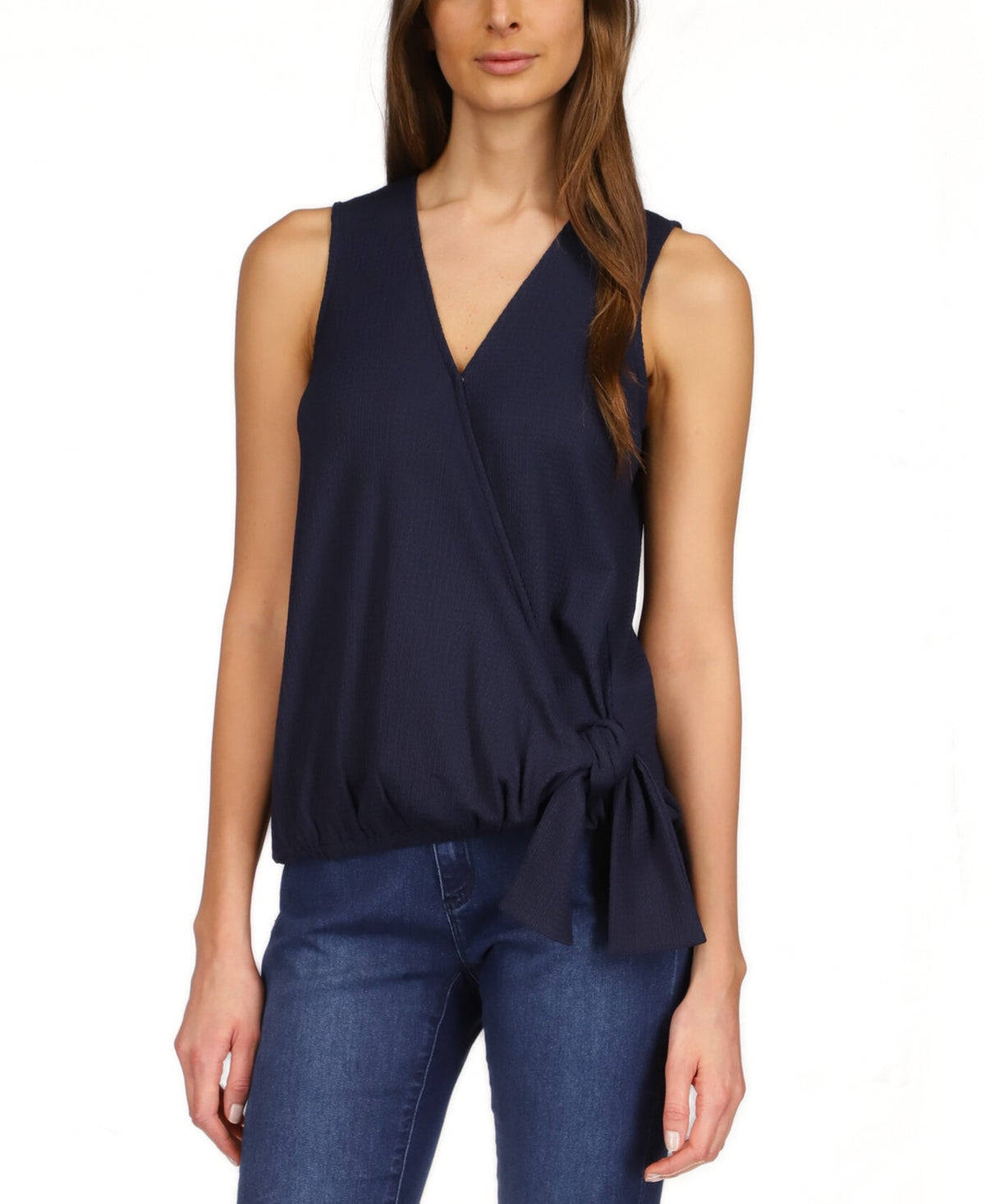 Blusa feminina sem mangas com amarração Michael Kors, azul, tamanho pequeno