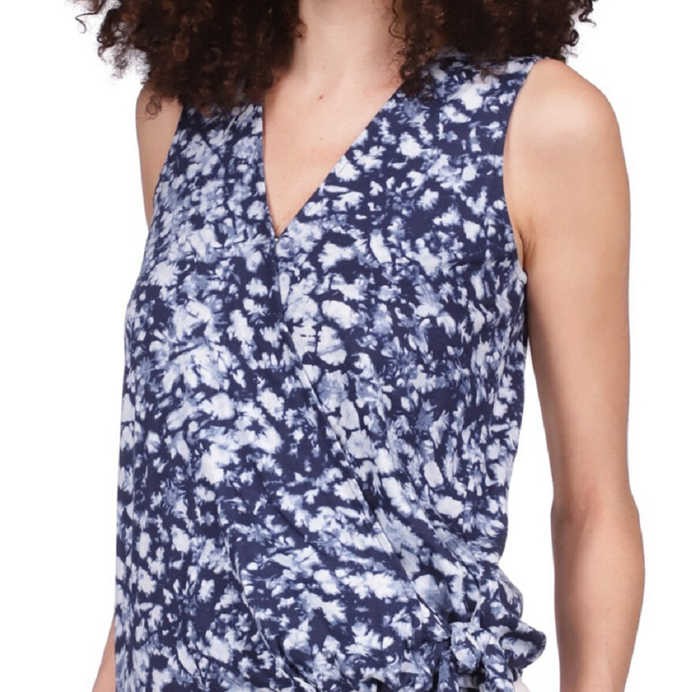 Blusa envolvente sem mangas com estampa tingida Michael Kors feminina, azul, tamanho médio